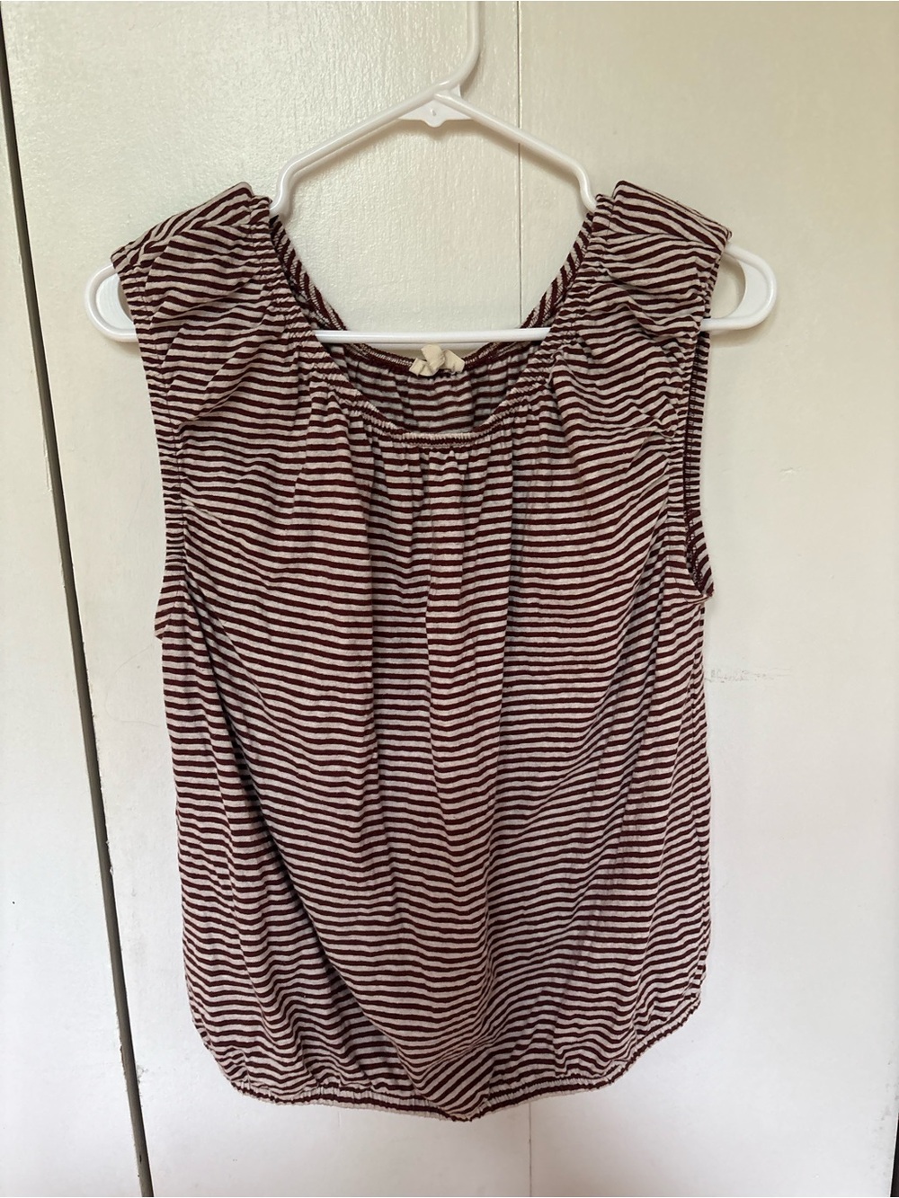 Madewell Burgundy and Cream Striped Sleeveless Tank